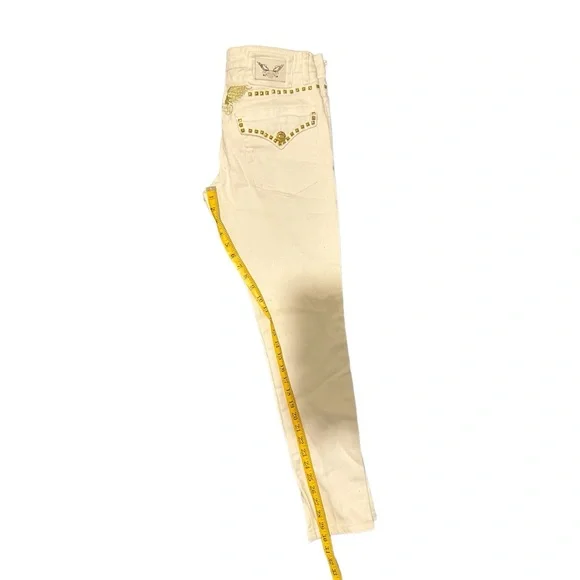 Robin’s Jeans Men’s Sz 29 Studded Gold white Designer Fashion Flap Button Wing